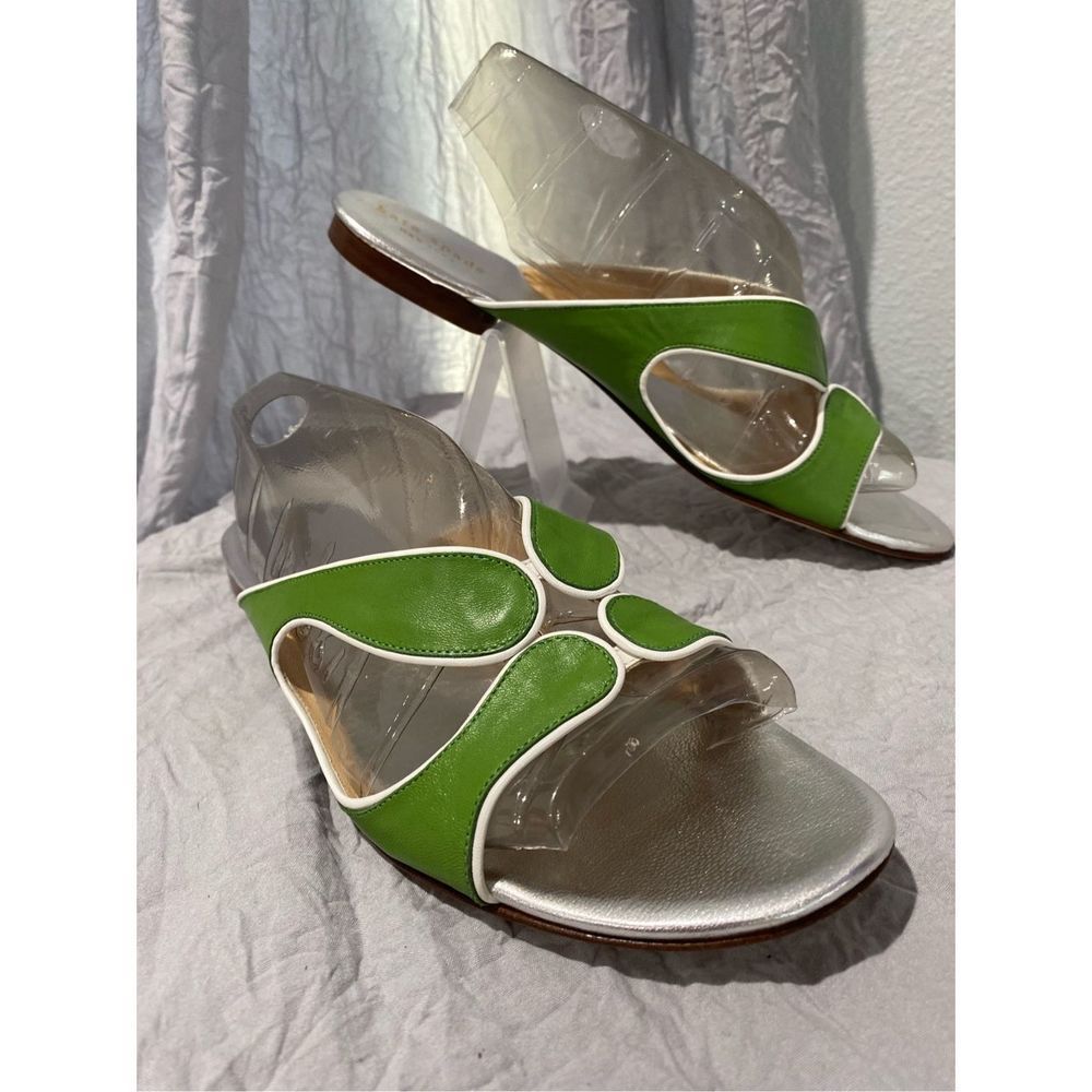 Kate Spade New York unique flat leather green slide sandals ladies SZ 9 WOW so c